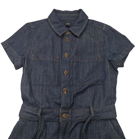 J. Crew Factory Denim Utility Mini Dress in Blue Rinse Size 00 Belted Casual NWT - Picture 9 of 16